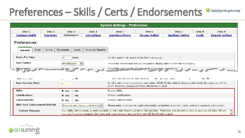 Preferences – Skills / Certs / Endorsements 30 