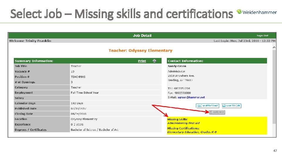 Select Job – Missing skills and certifications 47 