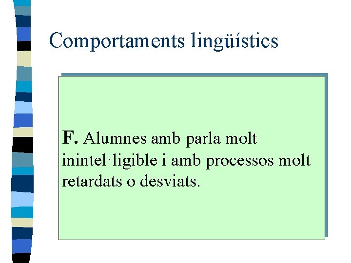 Comportaments lingüístics F. Alumnes amb parla molt inintel·ligible i amb processos molt retardats o