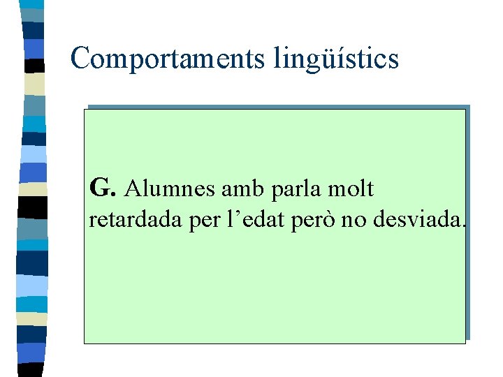 Comportaments lingüístics G. Alumnes amb parla molt retardada per l’edat però no desviada. 