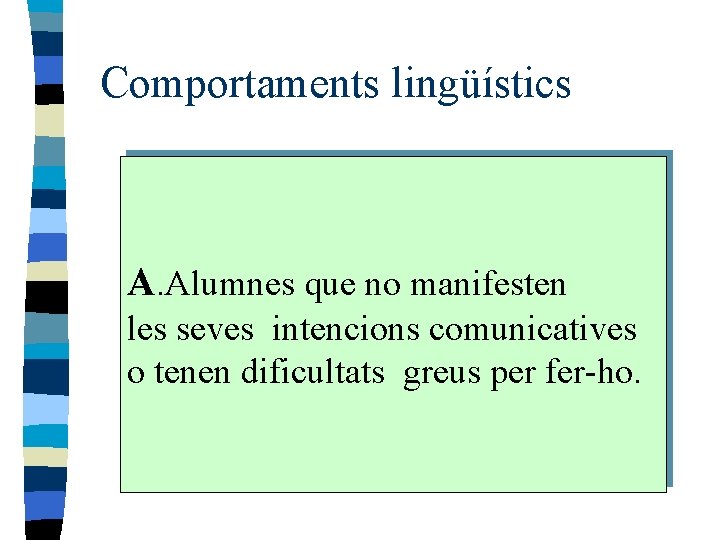 Comportaments lingüístics A. Alumnes que no manifesten les seves intencions comunicatives o tenen dificultats