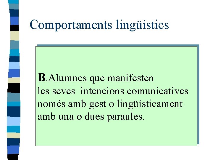 Comportaments lingüístics B. Alumnes que manifesten les seves intencions comunicatives només amb gest o