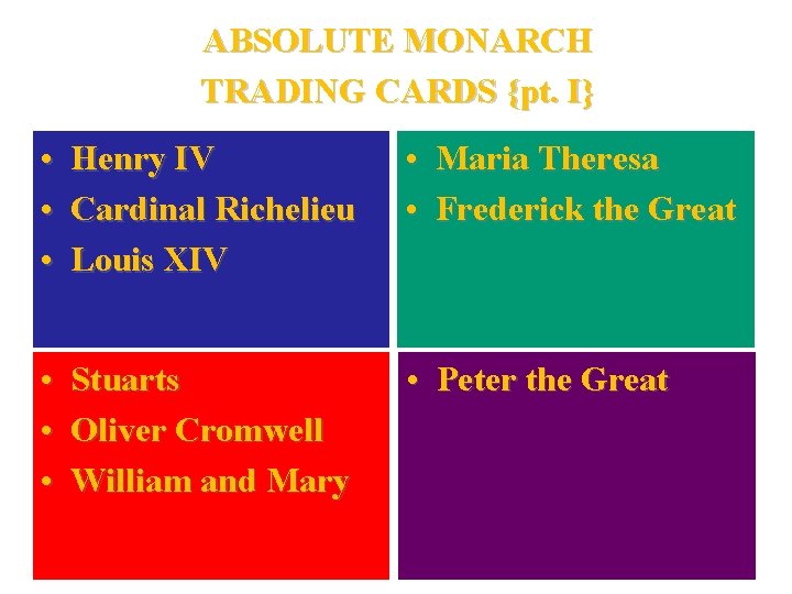 ABSOLUTE MONARCH TRADING CARDS {pt. I} • Henry IV • Cardinal Richelieu • Louis