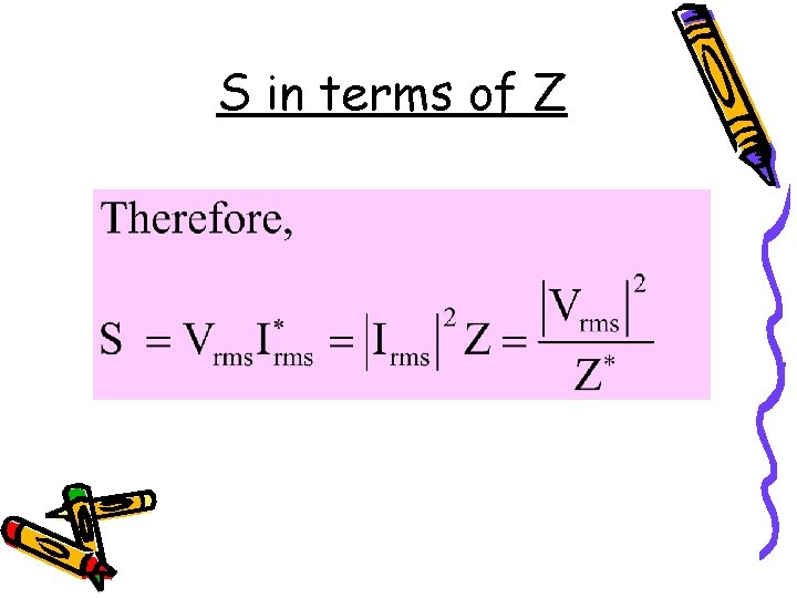 S in terms of Z 