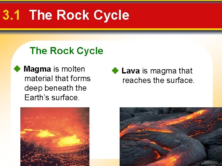 3. 1 The Rock Cycle Magma is molten material that forms deep beneath the