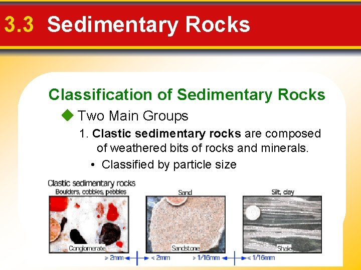 3. 3 Sedimentary Rocks Classification of Sedimentary Rocks Two Main Groups 1. Clastic sedimentary