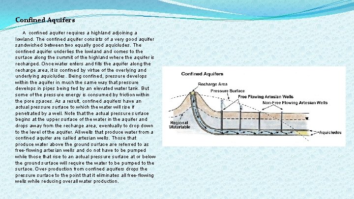 Confined Aquifers A confined aquifer requires a highland adjoining a lowland. The confined aquifer