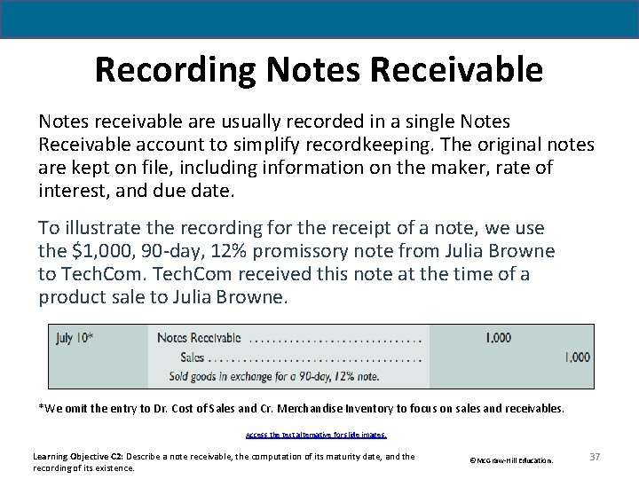 Recording Notes Receivable Notes receivable are usually recorded in a single Notes Receivable account