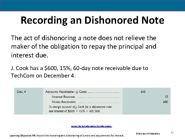Recording an Dishonored Note The act of dishonoring a note does not relieve the