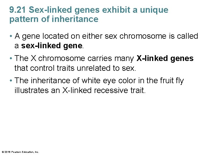 9. 21 Sex-linked genes exhibit a unique pattern of inheritance • A gene located