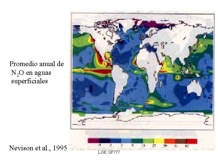 Promedio anual de N 2 O en aguas superficiales Nevison et al. , 1995