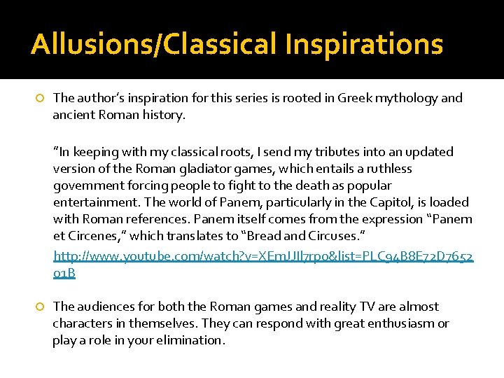 Allusions/Classical Inspirations The author’s inspiration for this series is rooted in Greek mythology and