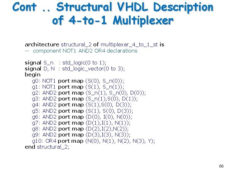 Cont. . Structural VHDL Description of 4 -to-1 Multiplexer architecture structural_2 of multiplexer_4_to_1_st is