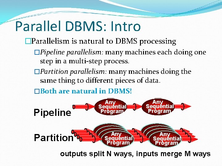 Parallel DBMS: Intro �Parallelism is natural to DBMS processing �Pipeline parallelism: many machines each Parallel DBMS: Intro �Parallelism is natural to DBMS processing �Pipeline parallelism: many machines each