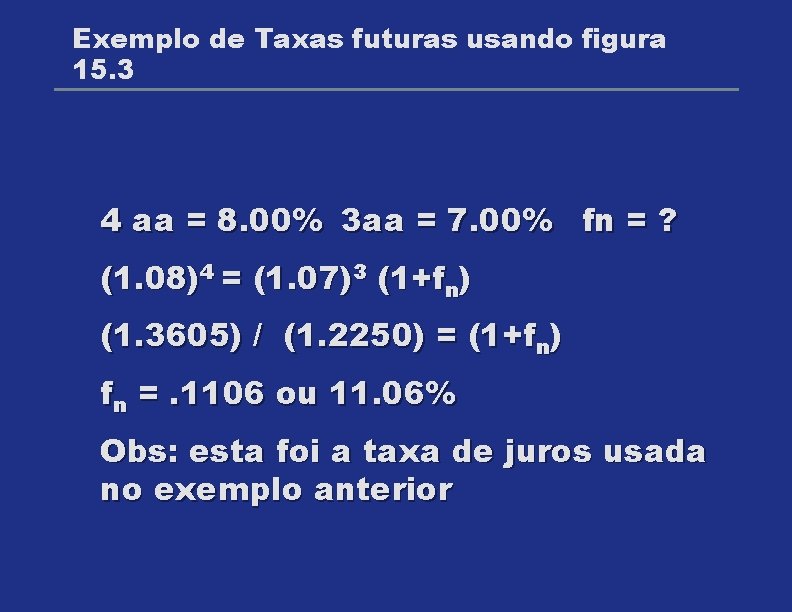 Exemplo de Taxas futuras usando figura 15. 3 4 aa = 8. 00% 3