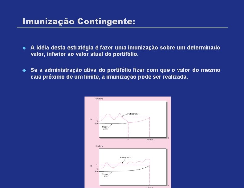 Imunização Contingente: u A idéia desta estratégia é fazer uma imunização sobre um determinado