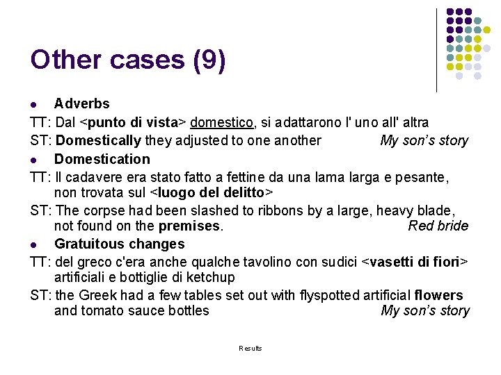 Other cases (9) Adverbs TT: Dal <punto di vista> domestico, si adattarono l' uno