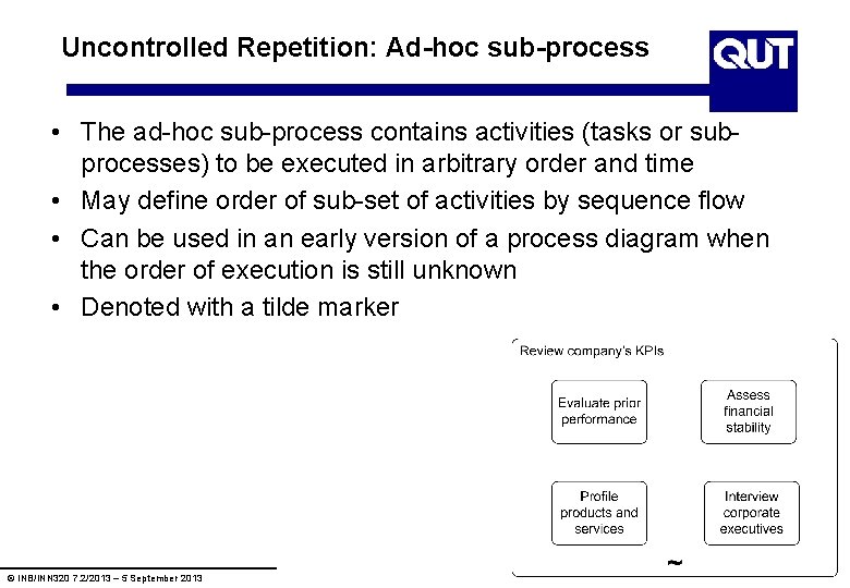 Uncontrolled Repetition: Ad-hoc sub-process • The ad-hoc sub-process contains activities (tasks or subprocesses) to