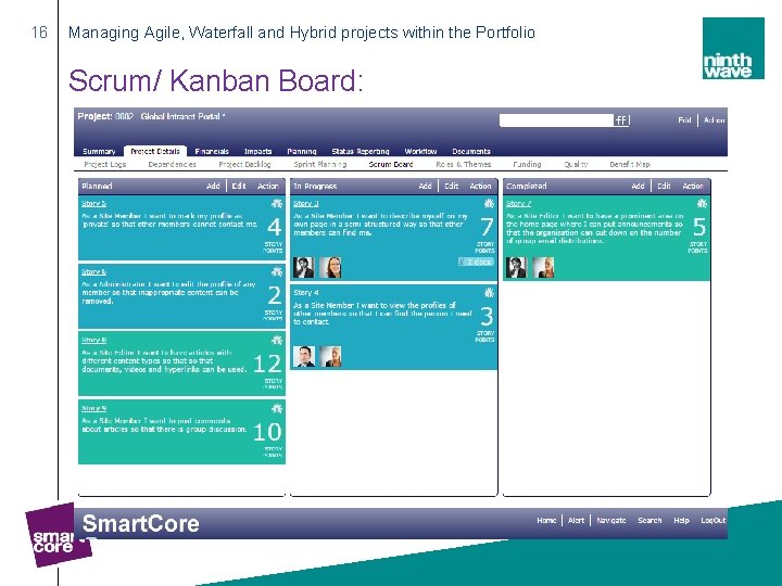 16 Managing Agile, Waterfall and Hybrid projects within the Portfolio Scrum/ Kanban Board: 