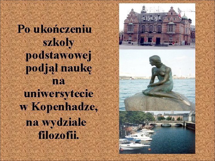 Po ukończeniu szkoły podstawowej podjął naukę na uniwersytecie w Kopenhadze, na wydziale filozofii. 