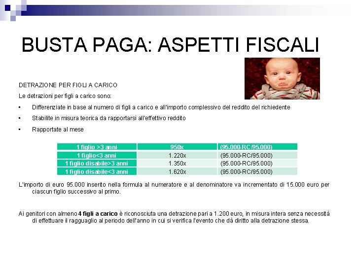 BUSTA PAGA: ASPETTI FISCALI DETRAZIONE PER FIGLI A CARICO Le detrazioni per figli a