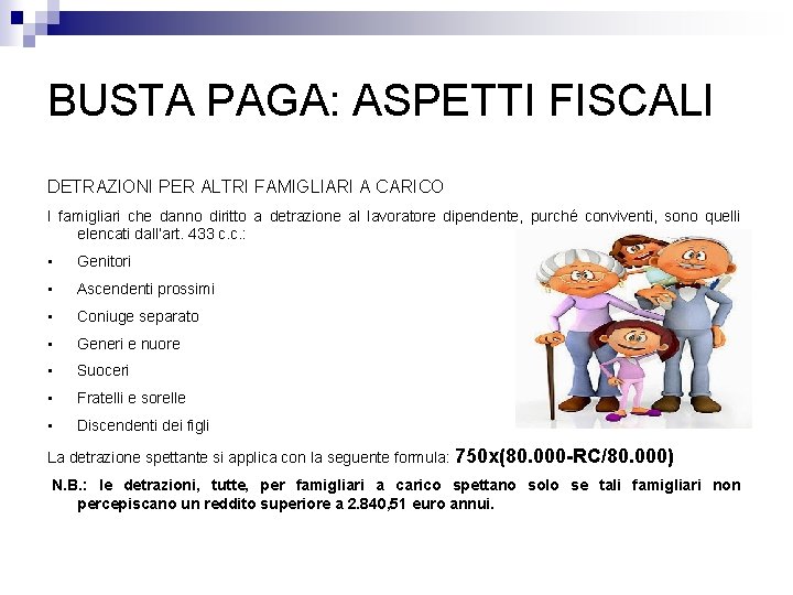 BUSTA PAGA: ASPETTI FISCALI DETRAZIONI PER ALTRI FAMIGLIARI A CARICO I famigliari che danno