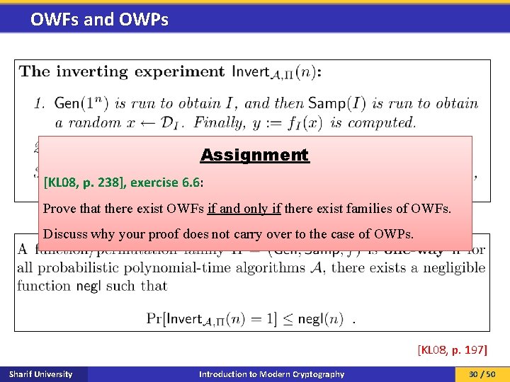 OWFs and OWPs Assignment [KL 08, p. 238], exercise 6. 6: Prove that there