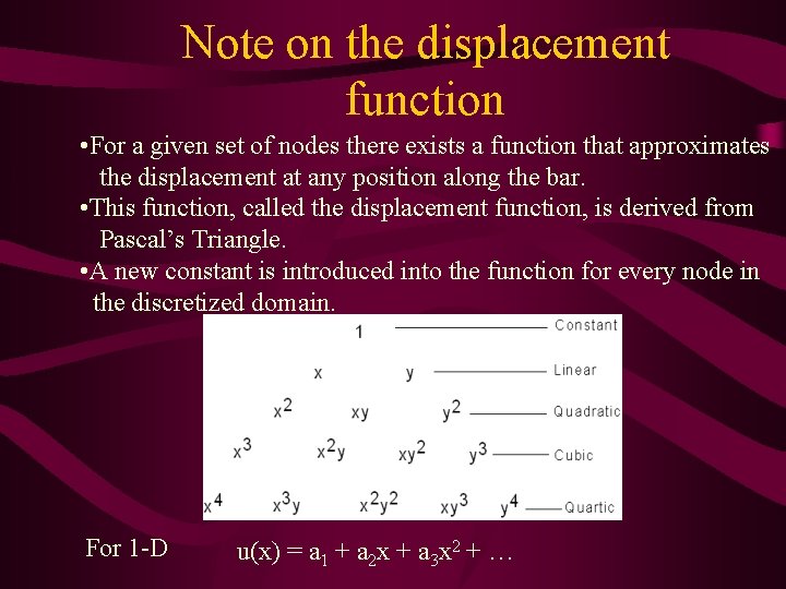 Note on the displacement function • For a given set of nodes there exists