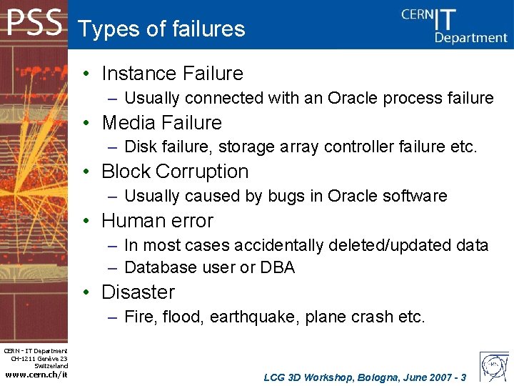 Types of failures • Instance Failure – Usually connected with an Oracle process failure
