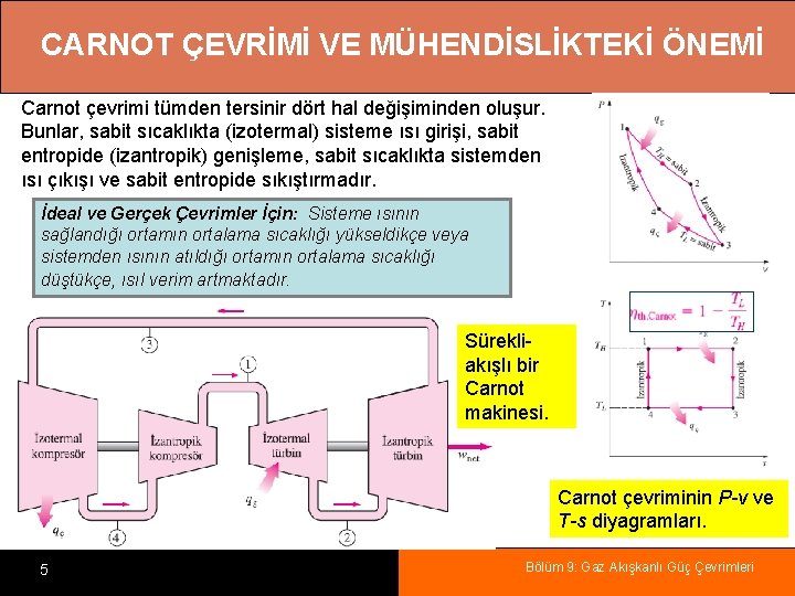 CARNOT ÇEVRİMİ VE MÜHENDİSLİKTEKİ ÖNEMİ Carnot çevrimi tümden tersinir dört hal değişiminden oluşur. Bunlar,