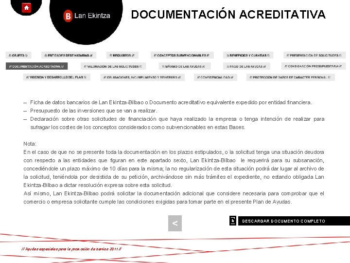 DOCUMENTACIÓN ACREDITATIVA – Ficha de datos bancarios de Lan Ekintza-Bilbao o Documento acreditativo equivalente