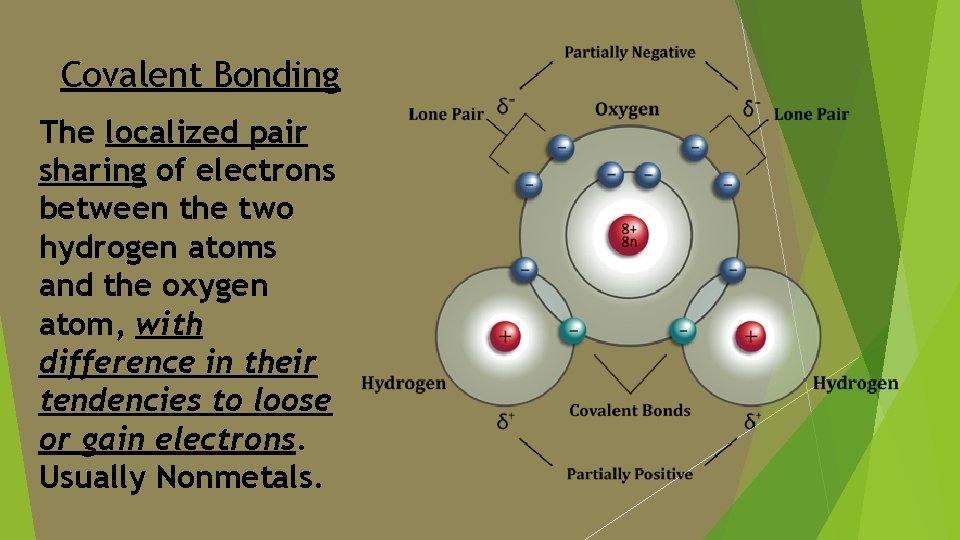 Covalent Bonding The localized pair sharing of electrons between the two hydrogen atoms and