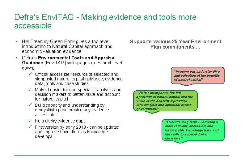 Defra’s Envi. TAG - Making evidence and tools more accessible § HM Treasury Green