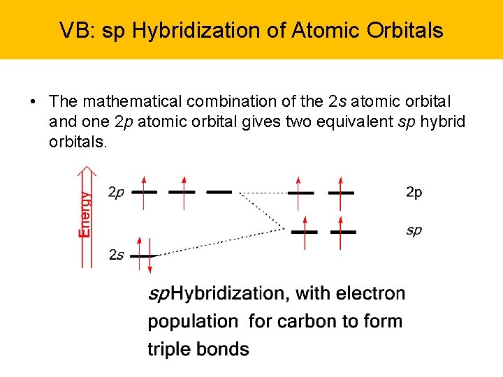 VB: sp Hybridization of Atomic Orbitals • The mathematical combination of the 2 s