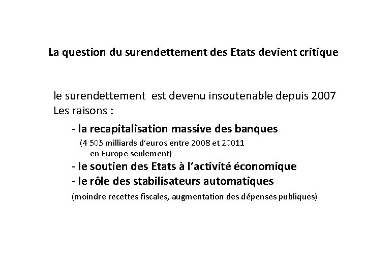 La question du surendettement des Etats devient critique le surendettement est devenu insoutenable depuis