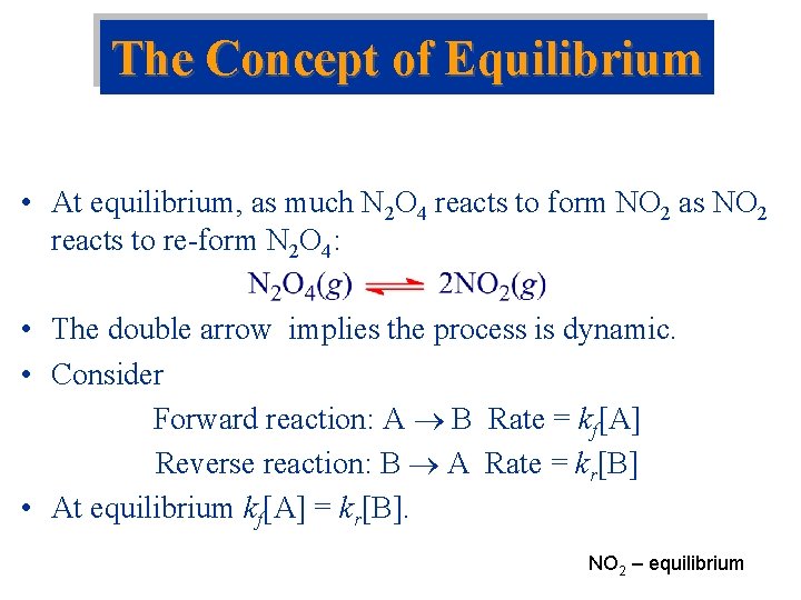The Concept of Equilibrium • At equilibrium, as much N 2 O 4 reacts