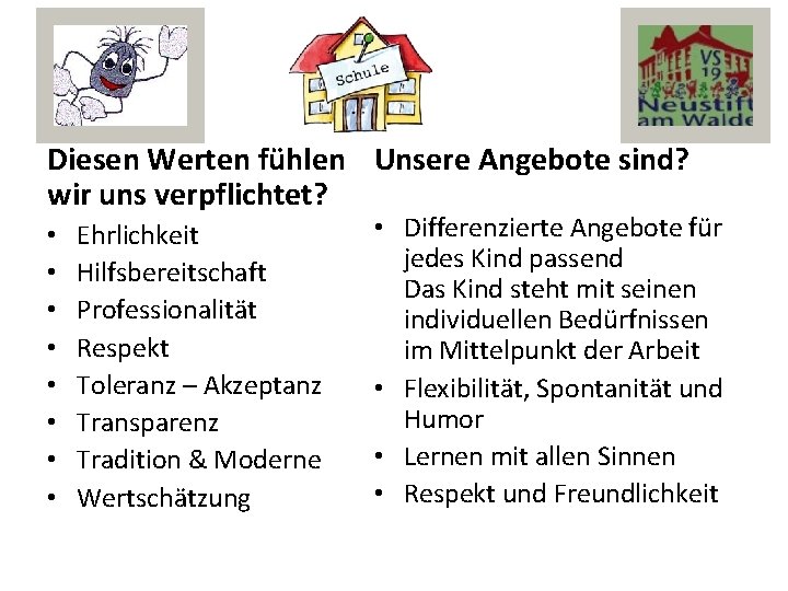 1 Diesen Werten fühlen Unsere Angebote sind? wir uns verpflichtet? • • Ehrlichkeit Hilfsbereitschaft