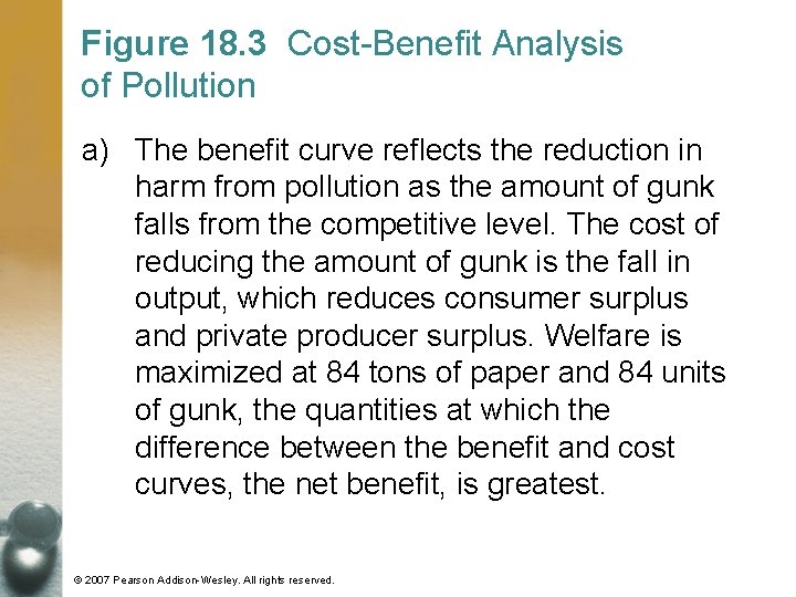 Figure 18. 3 Cost-Benefit Analysis of Pollution a) The benefit curve reflects the reduction