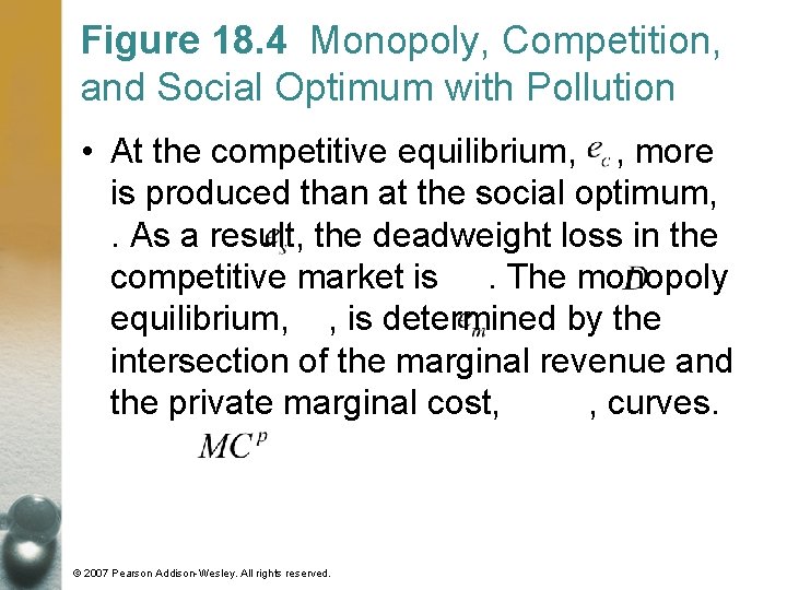 Figure 18. 4 Monopoly, Competition, and Social Optimum with Pollution • At the competitive