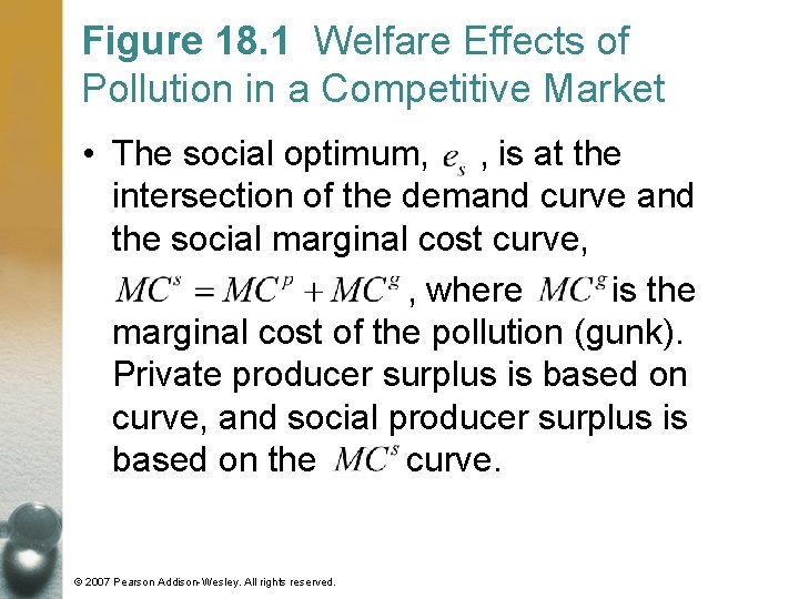 Figure 18. 1 Welfare Effects of Pollution in a Competitive Market • The social