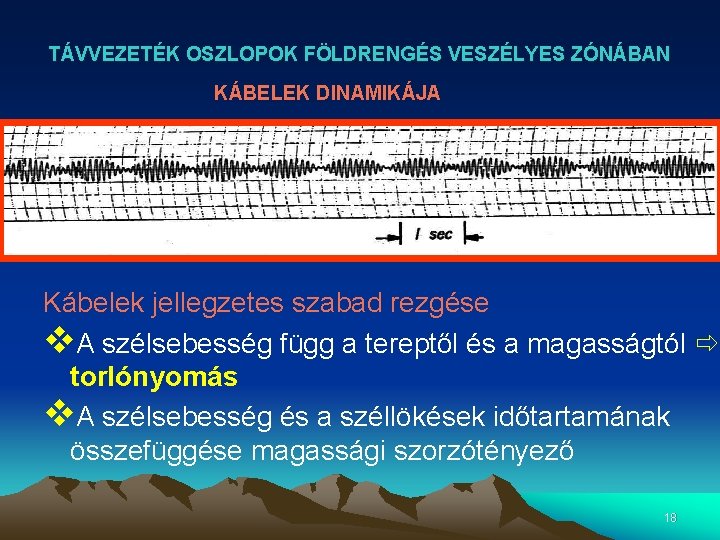 TÁVVEZETÉK OSZLOPOK FÖLDRENGÉS VESZÉLYES ZÓNÁBAN KÁBELEK DINAMIKÁJA Kábelek jellegzetes szabad rezgése v. A szélsebesség TÁVVEZETÉK OSZLOPOK FÖLDRENGÉS VESZÉLYES ZÓNÁBAN KÁBELEK DINAMIKÁJA Kábelek jellegzetes szabad rezgése v. A szélsebesség