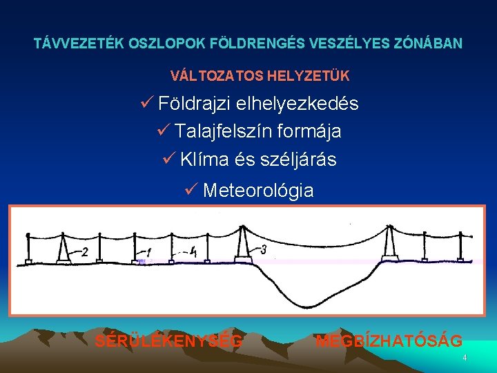 TÁVVEZETÉK OSZLOPOK FÖLDRENGÉS VESZÉLYES ZÓNÁBAN VÁLTOZATOS HELYZETÜK ü Földrajzi elhelyezkedés ü Talajfelszín formája ü TÁVVEZETÉK OSZLOPOK FÖLDRENGÉS VESZÉLYES ZÓNÁBAN VÁLTOZATOS HELYZETÜK ü Földrajzi elhelyezkedés ü Talajfelszín formája ü