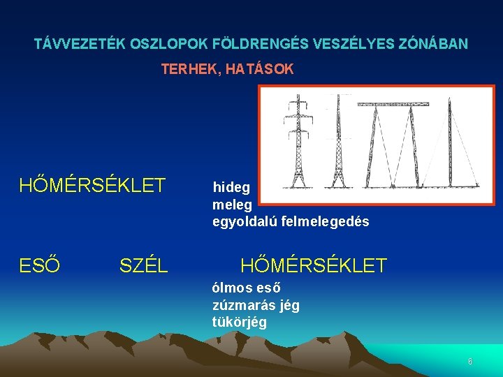 TÁVVEZETÉK OSZLOPOK FÖLDRENGÉS VESZÉLYES ZÓNÁBAN TERHEK, HATÁSOK HŐMÉRSÉKLET ESŐ SZÉL hideg meleg egyoldalú felmelegedés TÁVVEZETÉK OSZLOPOK FÖLDRENGÉS VESZÉLYES ZÓNÁBAN TERHEK, HATÁSOK HŐMÉRSÉKLET ESŐ SZÉL hideg meleg egyoldalú felmelegedés