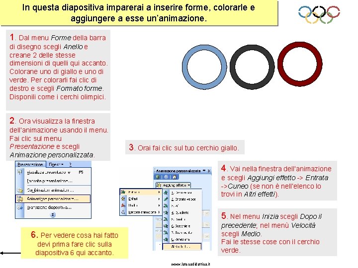 In questa diapositiva imparerai a inserire forme, colorarle e aggiungere a esse un’animazione. 1.
