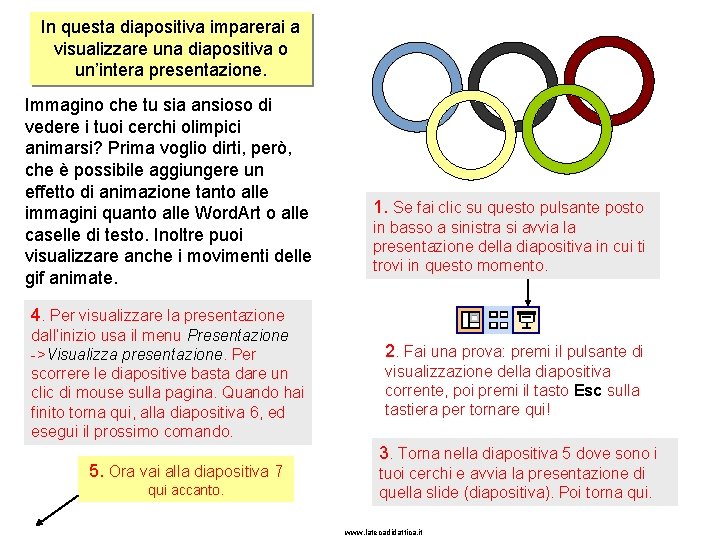 In questa diapositiva imparerai a visualizzare una diapositiva o un’intera presentazione. Immagino che tu