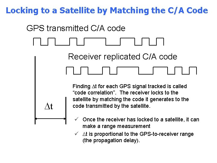 Locking to a Satellite by Matching the C/A Code GPS transmitted C/A code Receiver