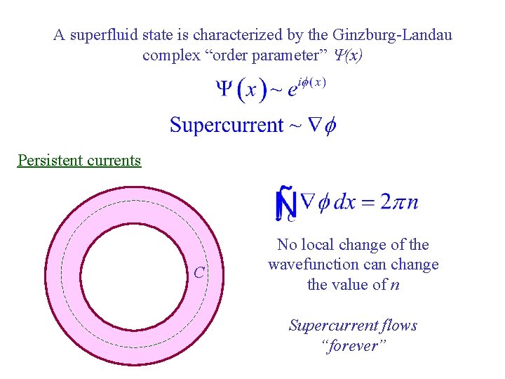 A superfluid state is characterized by the Ginzburg-Landau complex “order parameter” Y(x) Persistent currents