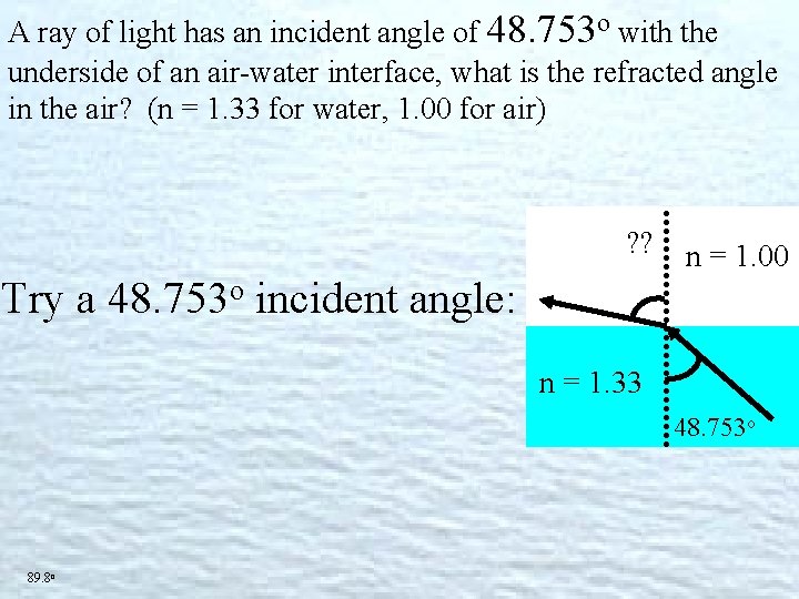 A ray of light has an incident angle of 48. 753 o with the