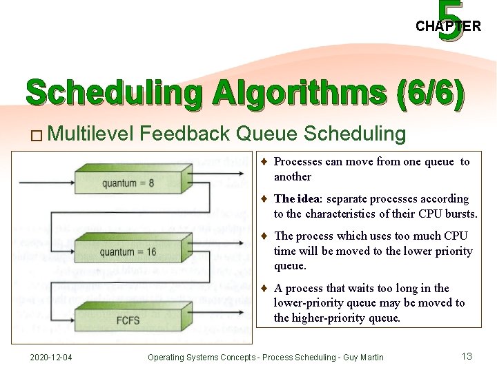 5 CHAPTER Scheduling Algorithms (6/6) � Multilevel Feedback Queue Scheduling ♦ Processes can move