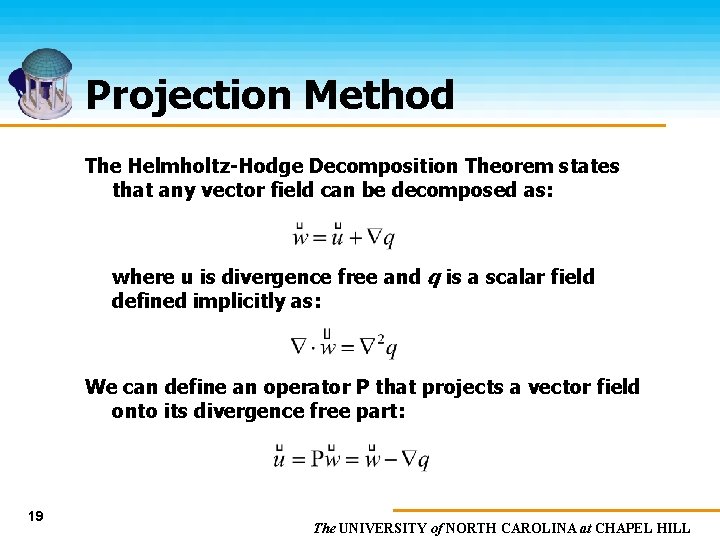Projection Method The Helmholtz-Hodge Decomposition Theorem states that any vector field can be decomposed
